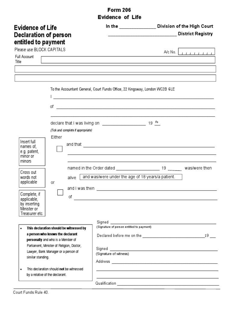 Form 206 - Evidence of Life